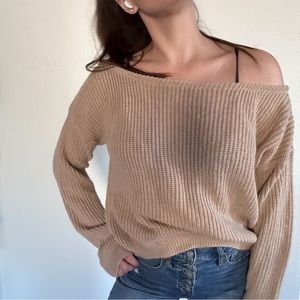 MISSGUIDED Tan Chunky Knit Off the Shoulder Sweater